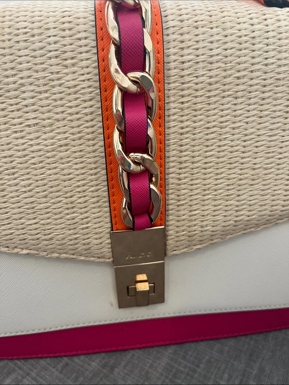Aldo Cream Straw Satchel with Fuchsia & Orange Trim-Never Worn